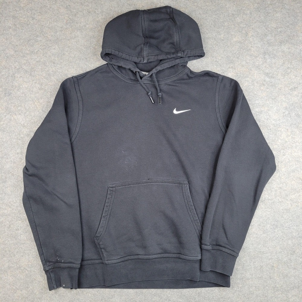 Nike Hoodie Mens Medium Black Fleece Pullover Sweatshirt Embroidered Swoosh Logo